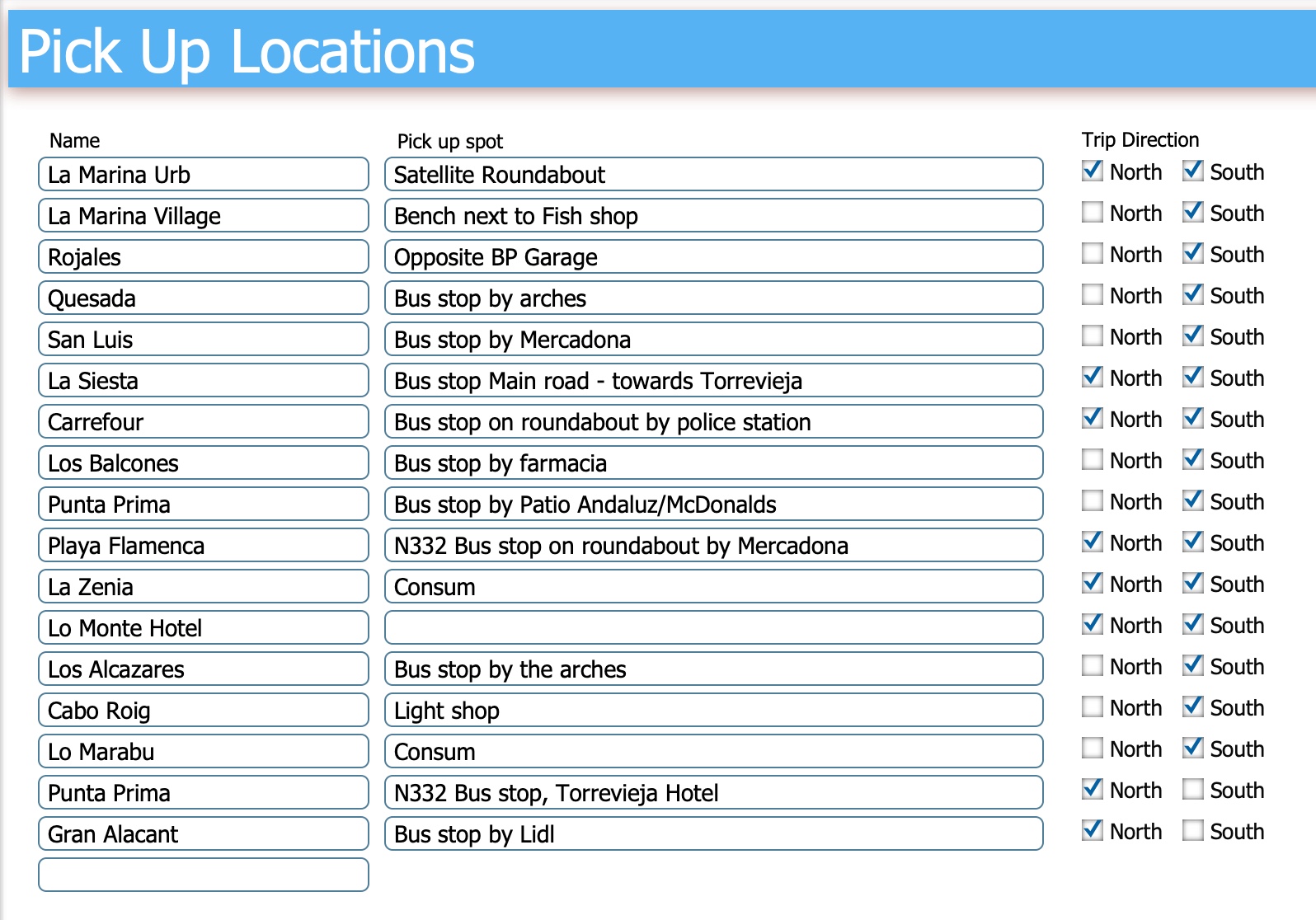 PickupLocations
